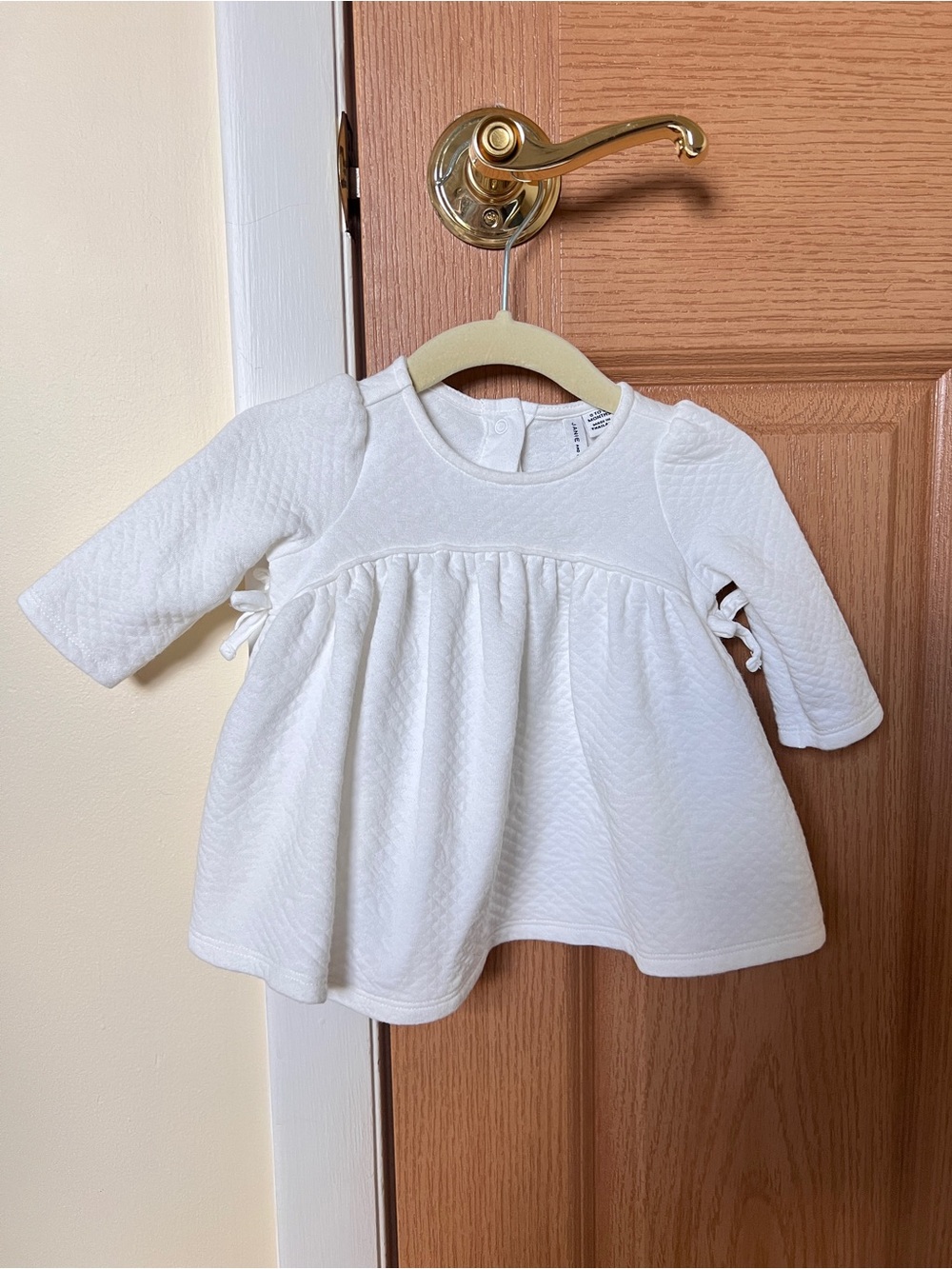 White Baby quilted Dress with Side Ties